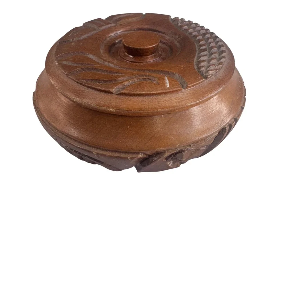 Vintage Hand Carved Wooden Trinket Box Lidded Keepsake Container Bonnie Engraved
